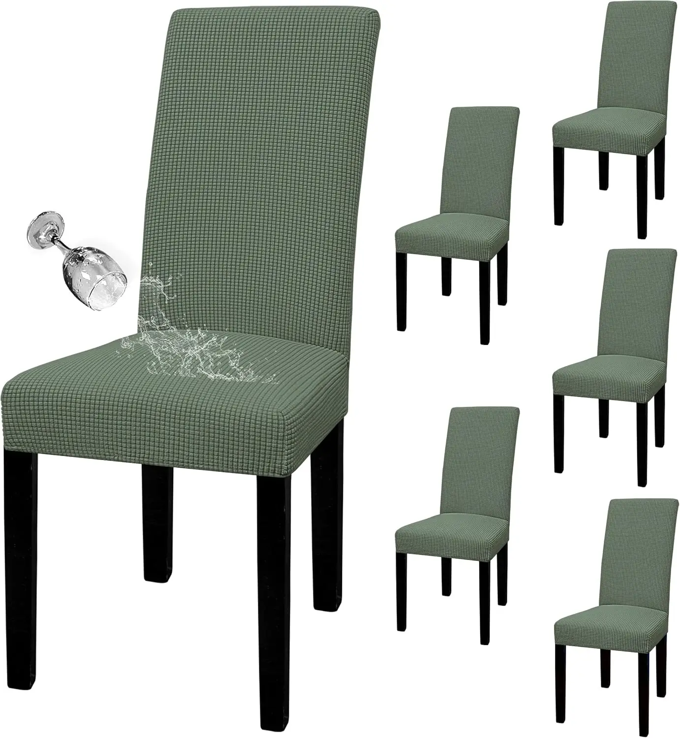 

100% Waterproof Dining Room Chair Cover Set Of 6, Stretch Jacquard Parson Chair Slipcover Removable Washable Chair Protector