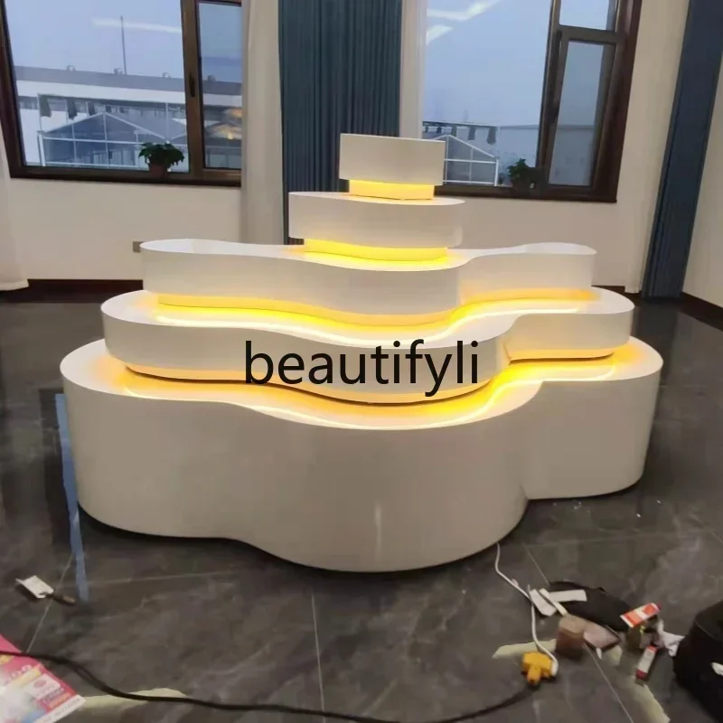 02Display Cabinet Painted Company Product Display Stand Island Table Exhibition Cabinet