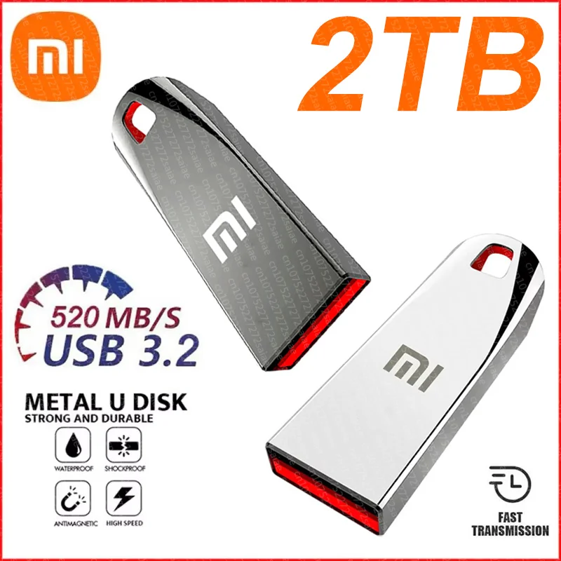 샤오미 USB 3.2 초고속 금속 플래시 드라이브 – 2TB, 1TB, 512GB 선택 가능, 방수 기능 및 휴대용 디자인