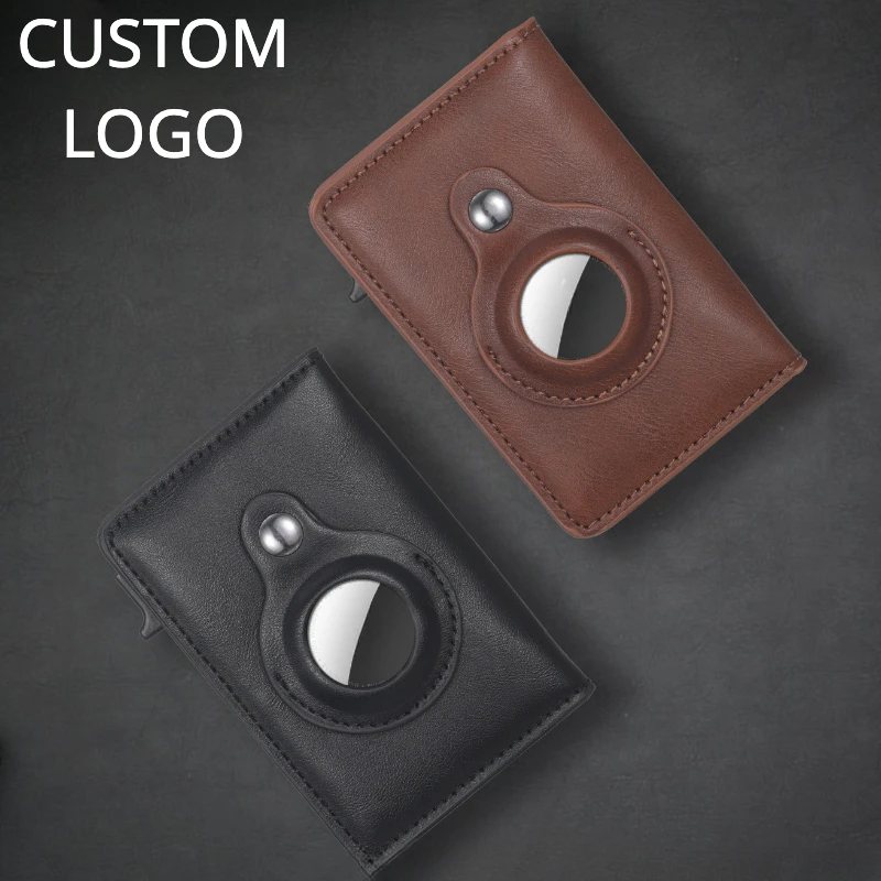 Customized Laser Engrave Crazy Horse Leather Key Card Bag for Airtag Men and Women Personalized LOGO Name Wallet Gifts