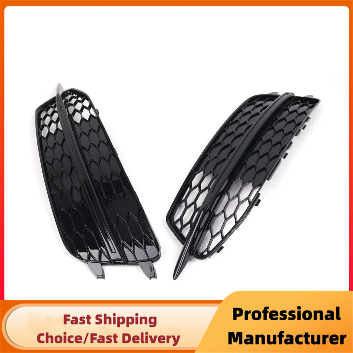 Glossy Black Front Bumper Fog Lamp Grille For AUDI A6 C7 S-Line 2012 2013 2014 Pair Honeycomb Fog Light Grill Covers