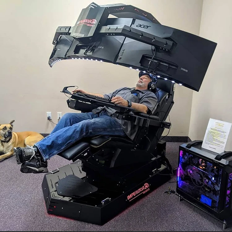 R1 Imperator Works Zero Gravity Recline PC Cockpit, Ingrem Predator, Cluvens For 3 Screens With Massage.LED RGB Lights