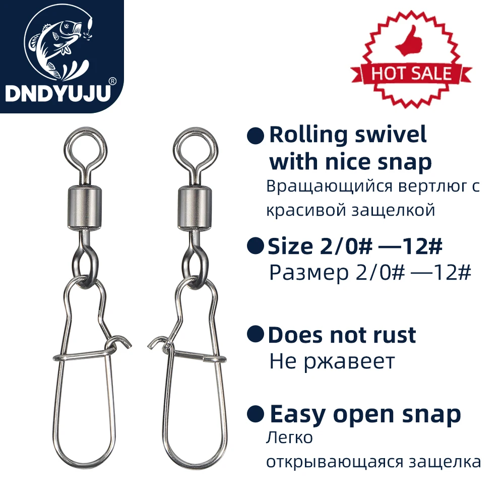 DNDYUJU 50PCS Fishing Accessories Connector Pin Bearing Rolling Swivel Stainless Steel Snap Fishhook Lure Swivels Tackle Pesca