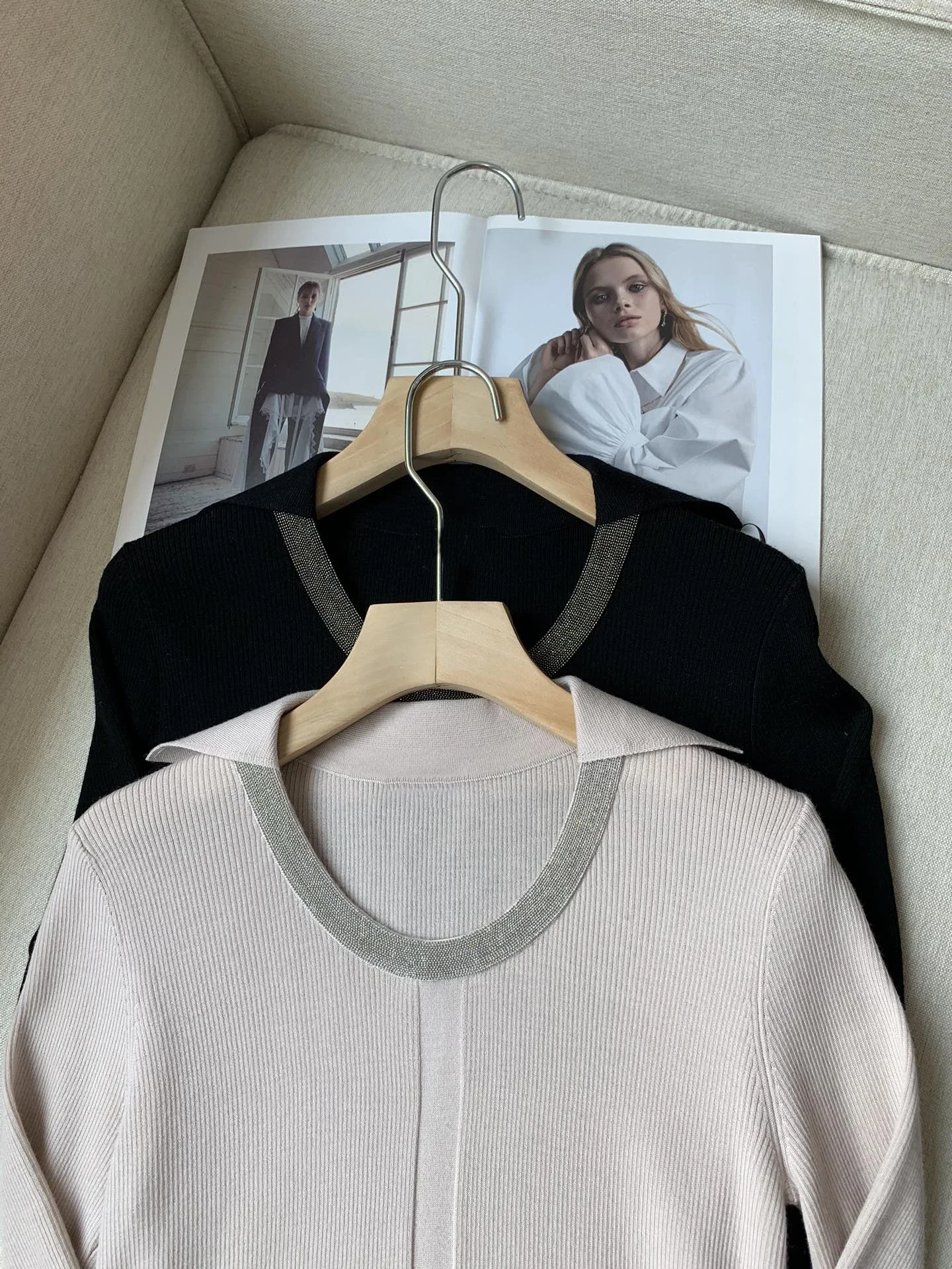 Pull en laine à manches longues et col JOU pour femme, pull perlé pour femme, décontracté, automne