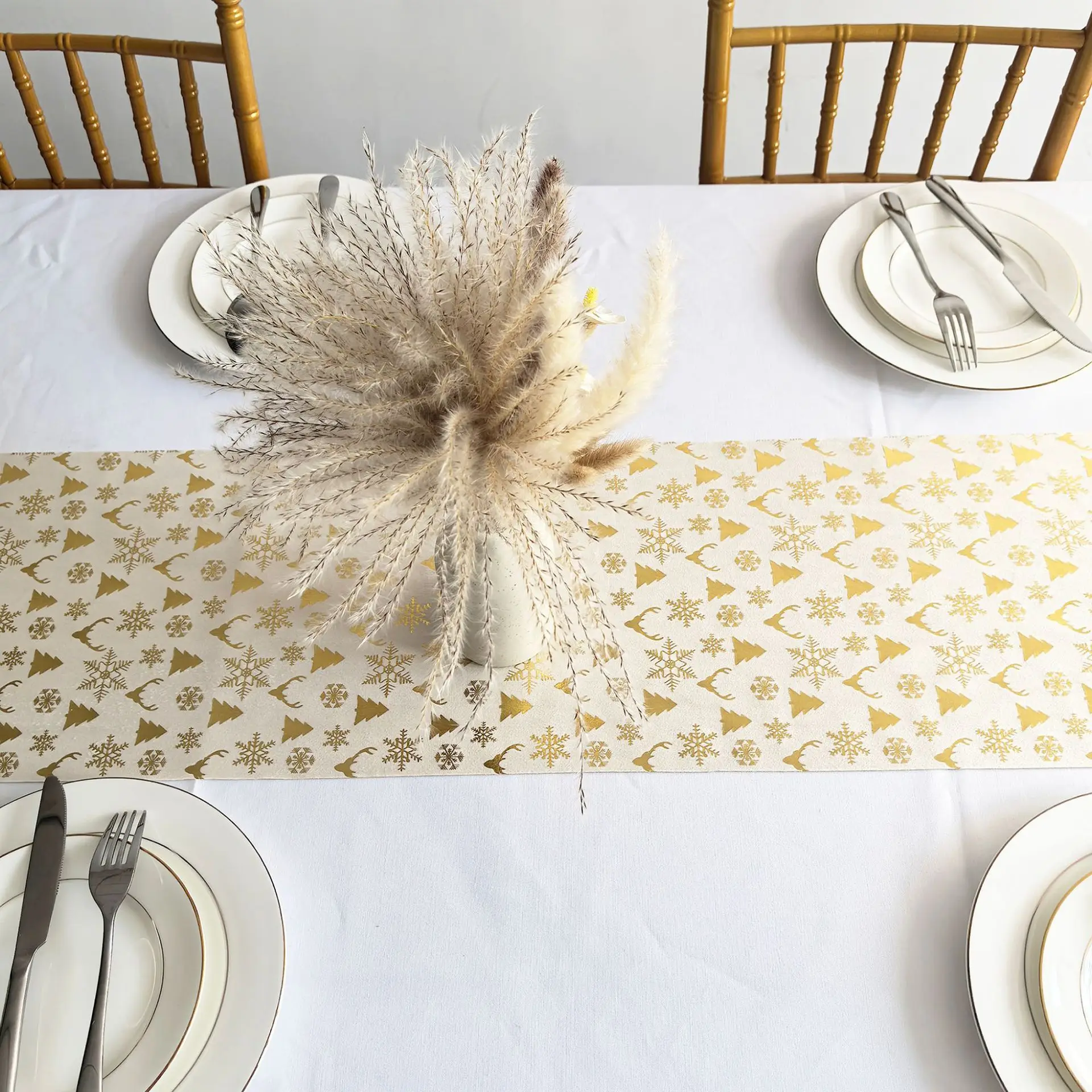 28*275cm Glitter White Table Runner Christmas Tree Gold Tablecloth Table Cover Setting Xmas Party Holiday New Year Decoration