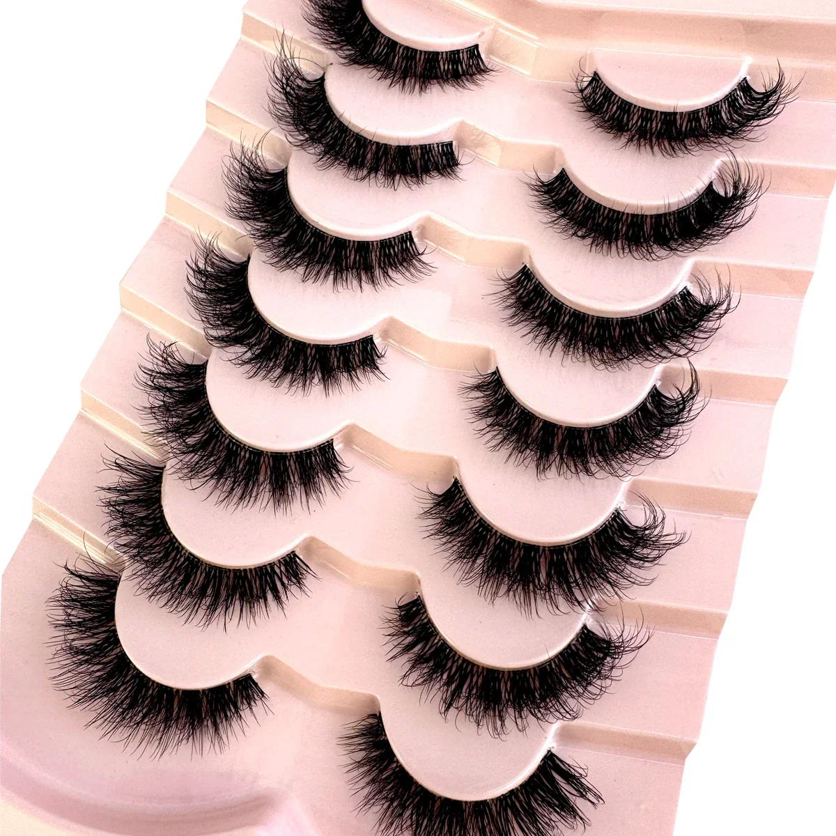 HBZGTLAD New Fluffy False Eyelashes 7 Pairs Natural Cat Eye Lashes Transparent stem Faux mink Lashes Thick Soft Curly Lashes