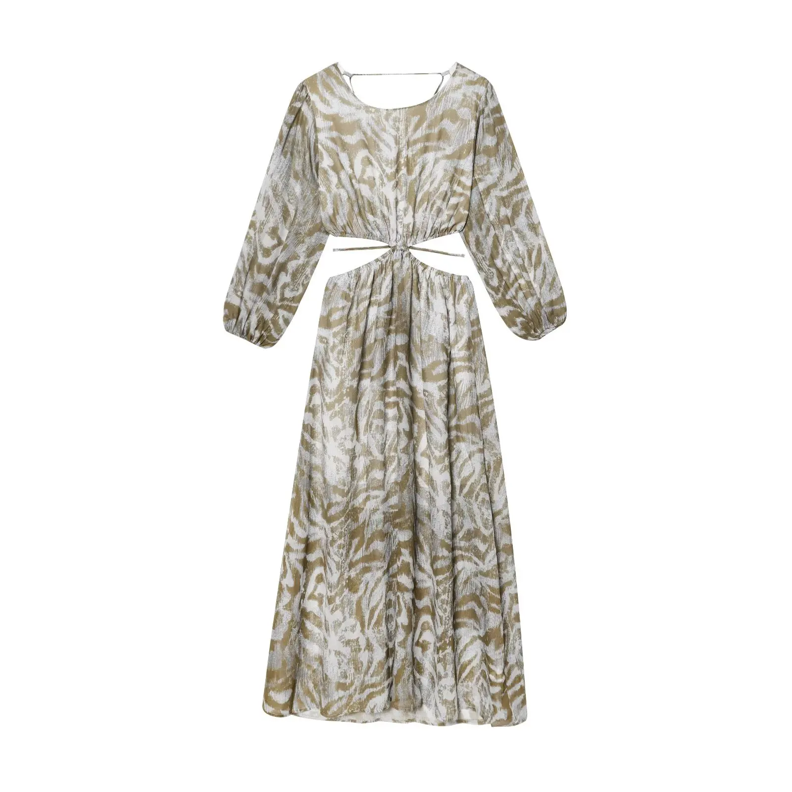 Vestido sin espalda a la moda JNLEAOG, nuevo estilo de otoño, vestido informal de manga larga con estampado de fibra de polié...