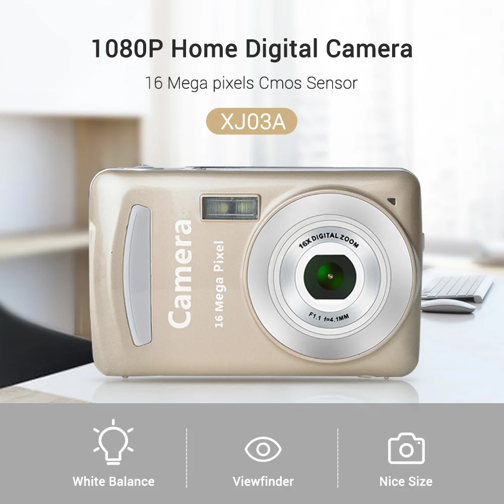 Cámara digital de 2,4 pulgadas, vídeo 1080P, fotos de 16MP, zoom digital 16X, videocámara digital, cámara de alta definición