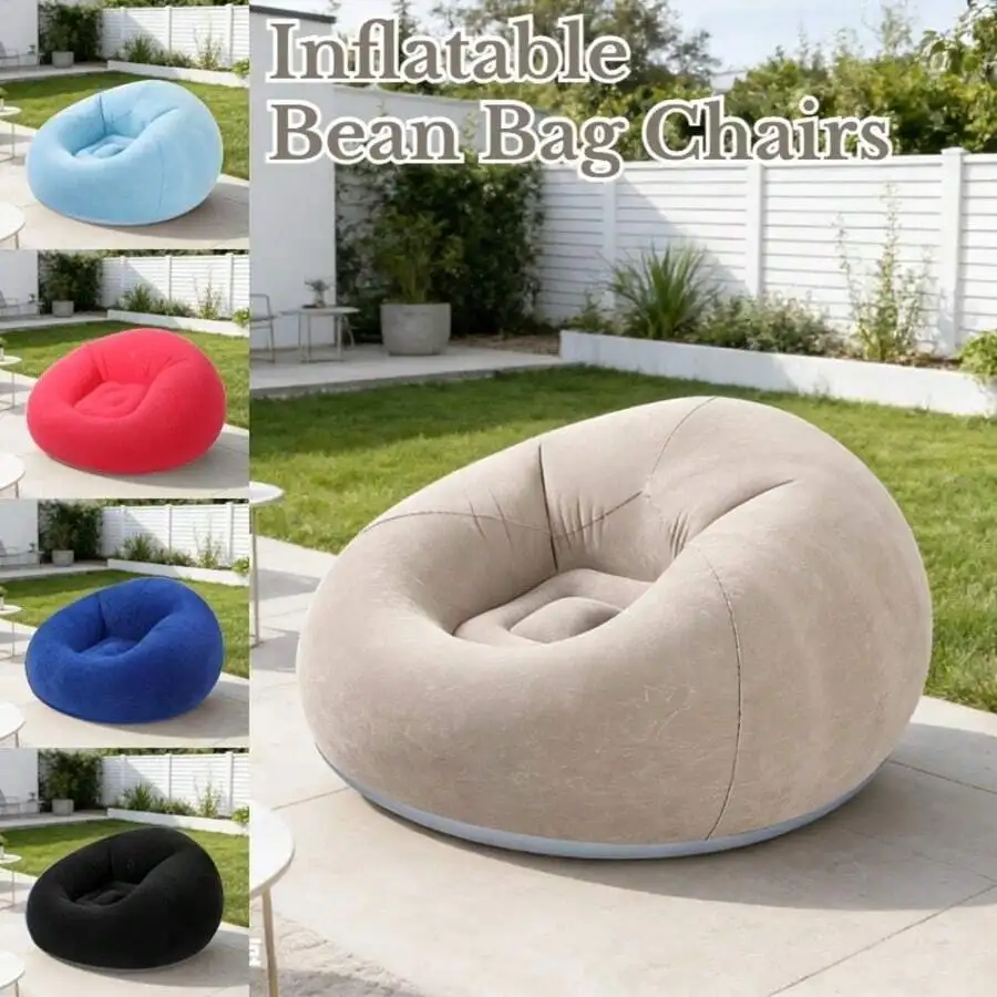 1pc Flocking Beanless Inflatable Lounge Chair - Multifunctional Portable Sofa With Round Single Seat Design - Ideal For Living R
