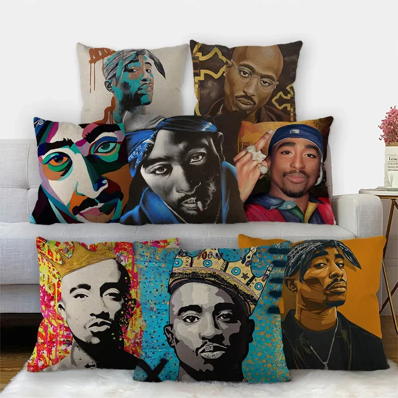 Nice Tupac Pillowcase Cotton Linen Fabric Square Zipper Pillowcase 45X45cm Wedding Decorative Pillow Cover 11-17