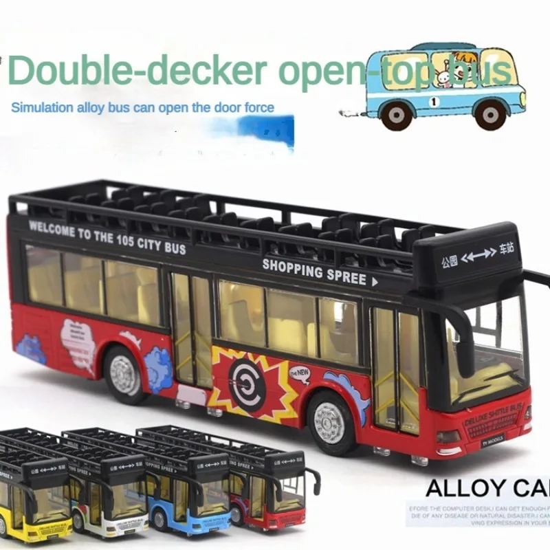 1:50 Convertible Sightseeing Double-decker Bus Model Children's Alloy Sound and Light Bus Car Model Toys for Boys