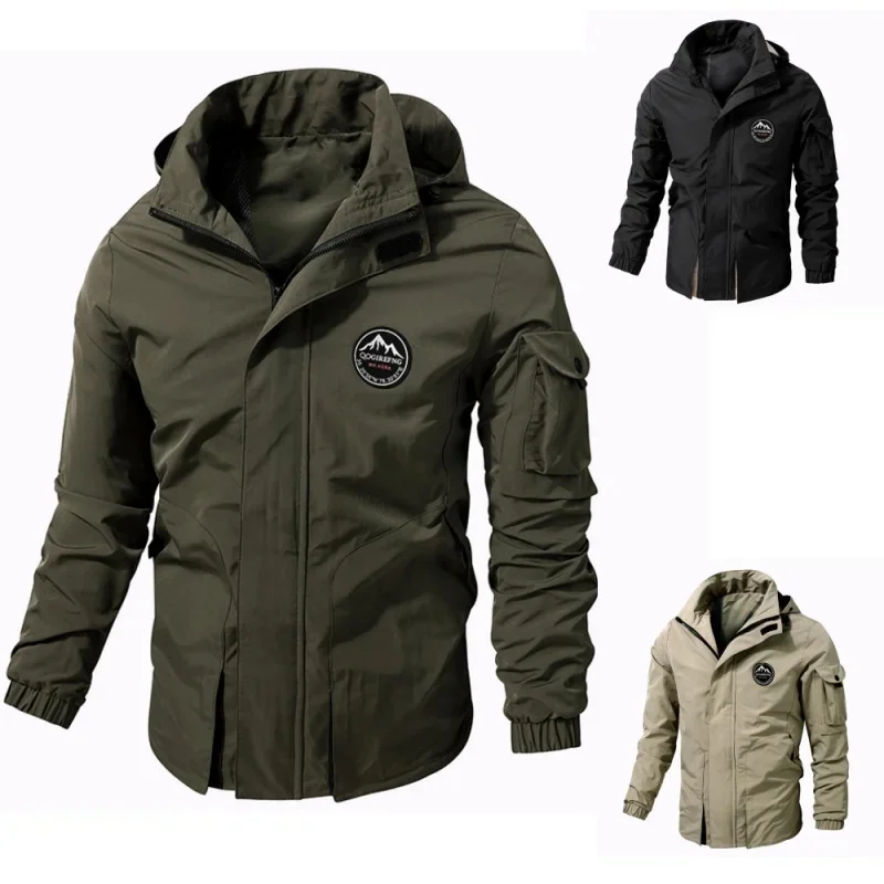 

2024 New Spring And Autumn Hooded Waterproof Casual Jacket Men's Outdoor Tactical Military Larg