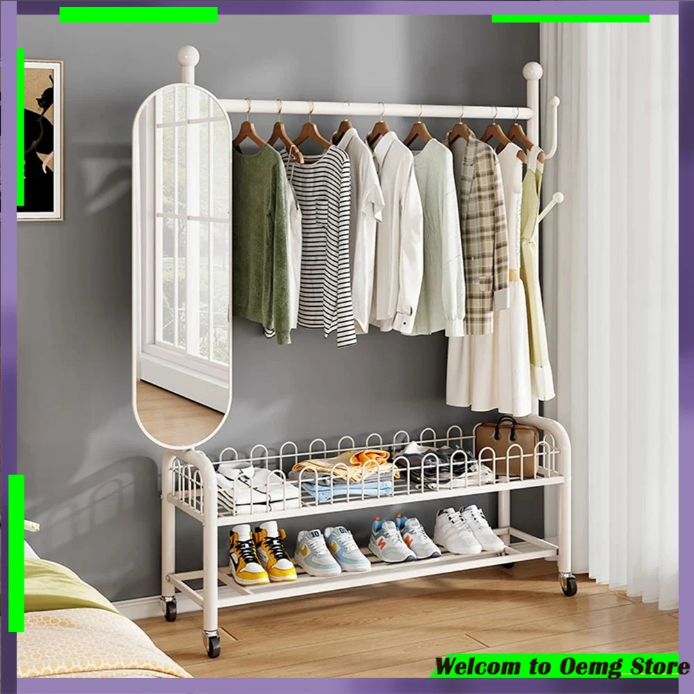 

Stylish Golden Mirror Clothes Rack With Heavy Duty Black Design Perfect Entryway Decoration Modern Aesthetic Furniture Solution