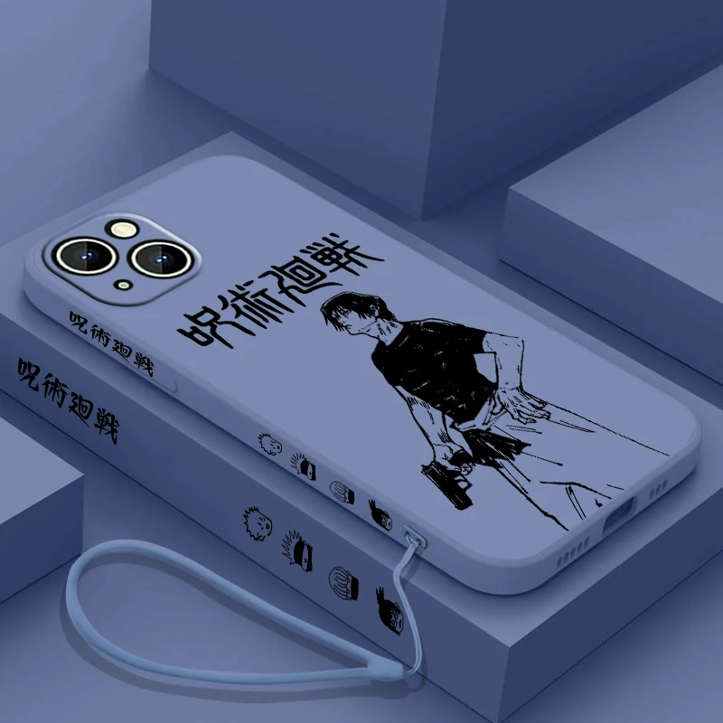 Jujutsu Kaisen Fushiguro Toji Phone Case For Apple iPhone 15 14 13 12 11 Pro Max Plus 8 7 SE Liquid Left Rope Capa Cover