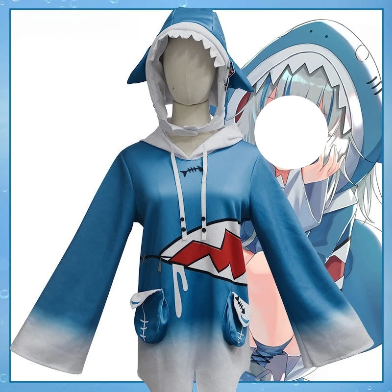

Hololive Gura Shark Cosplay Costume Gawr VTuber Outfit Anime Full Set with Wig and Accessories for Halloween Party Convention