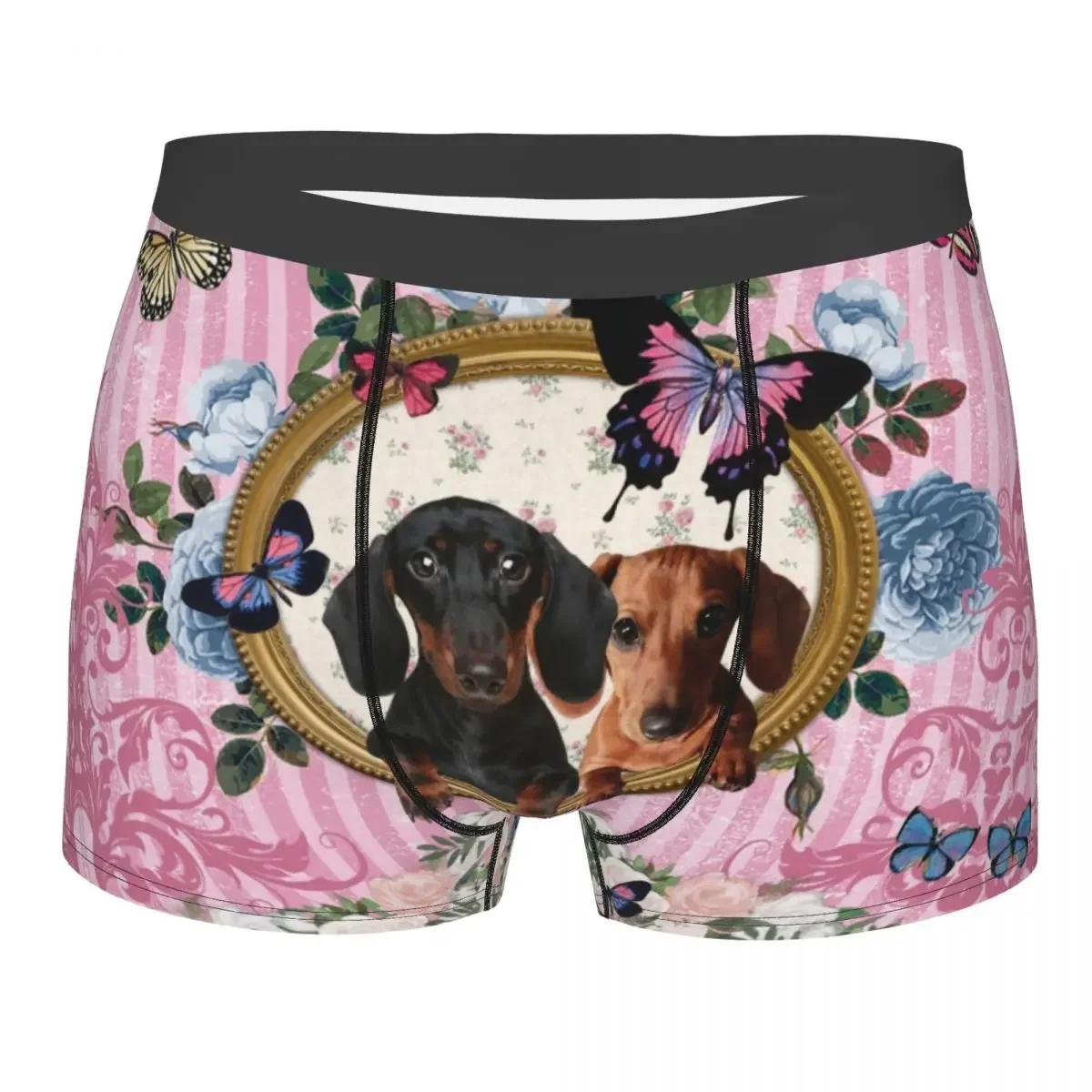 Dachshund Dog And Butterfly Underwear Male Sexy Print Badger Wiener Sausage Boxer Shorts Panties Briefs Breathbale Underpants