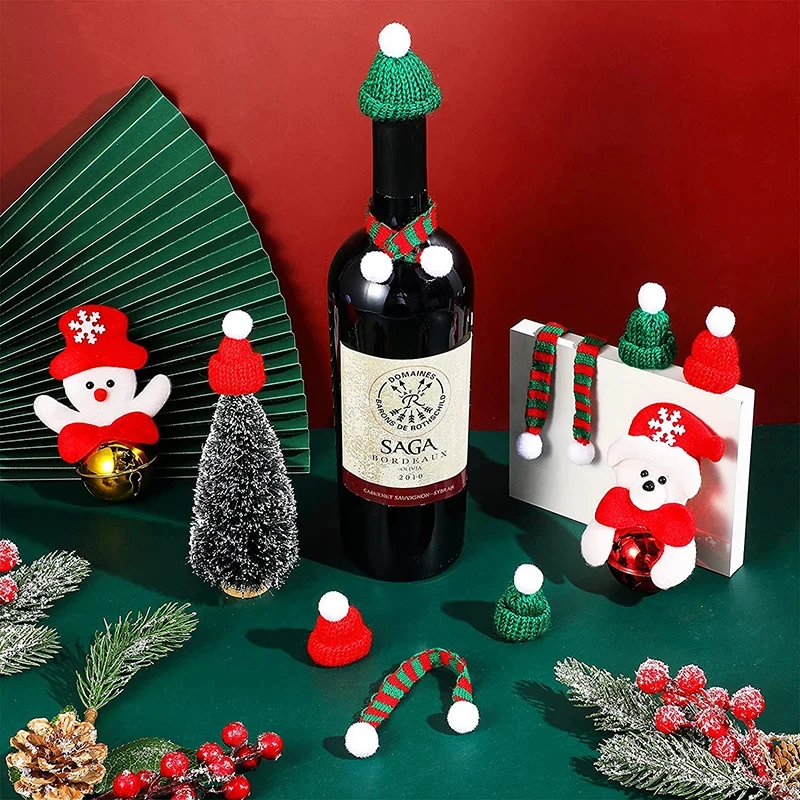 1-10pcs Christmas Doll Mini Finger Wool Hat Scarfs DIY Doll Packaging Accessories Decoration Wine Bottle Activity Scene Props