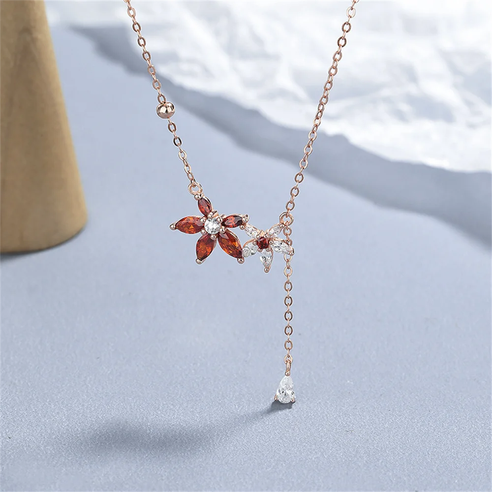 

S925 pure silver women's necklace gold-plated zircon flower Korean version popular fashion jewelry party accessories
