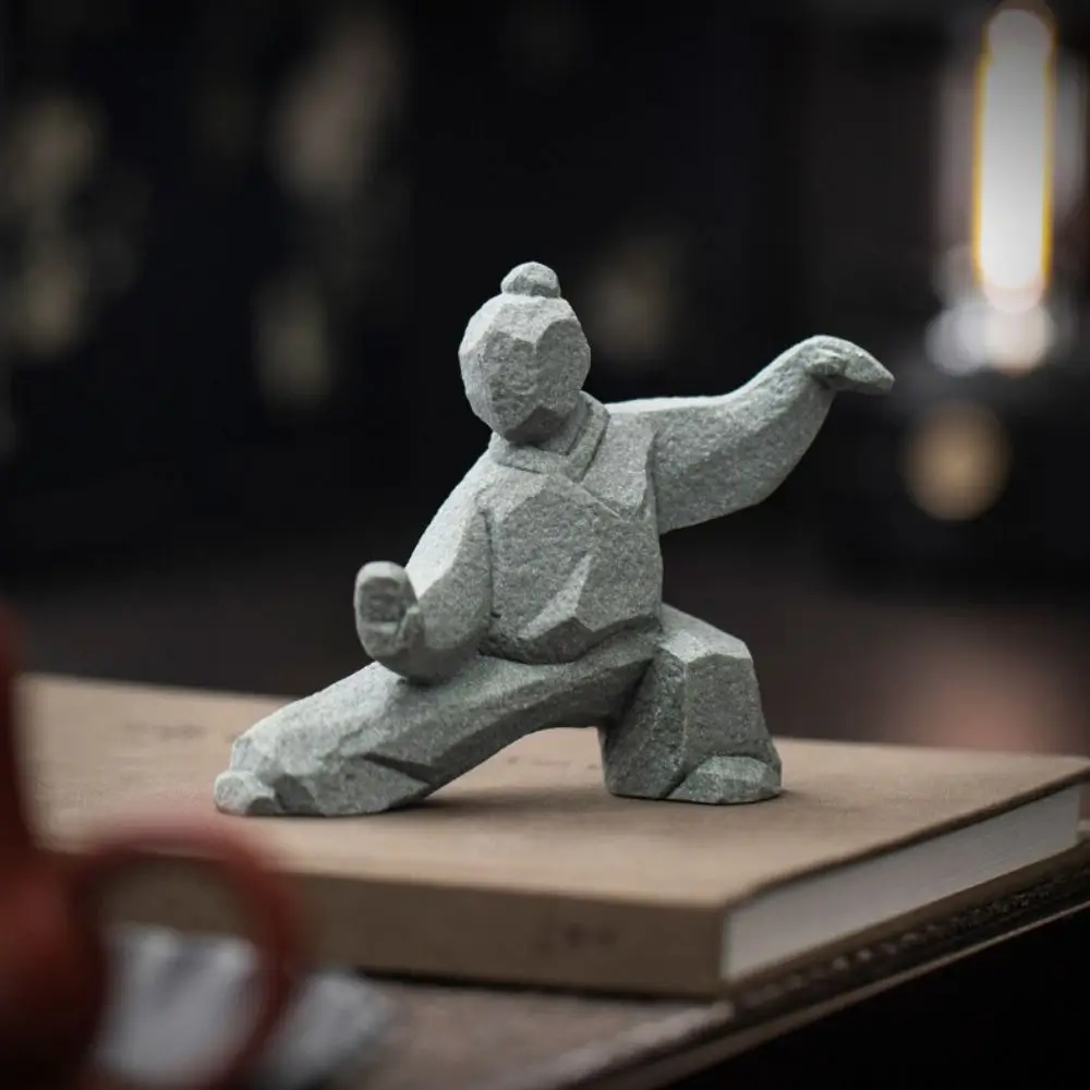 Chinese Style Tai Chi Kung Fu Statue Natural Handmade Tea Pet Figurine Heavy-duty Artificial Stone Kung Fu Character Ornament