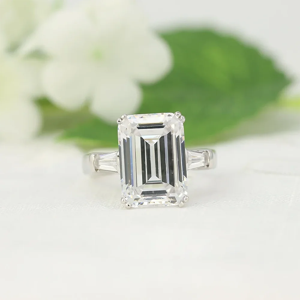 Bague de Fiançailles en Moissanite Émeraude pour Femme, 1/2/3/4Carat, avec Diamant Conique en Forme de Baguette, en Argent S925