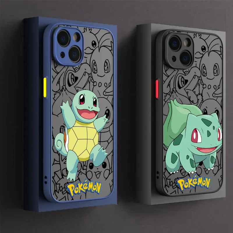 Cartoon Pokemon Squirtle Anime Phone Case For iPhone 14 15 16 Pro Max Cover 15Pro 11 13 Pro 12 Mini 8 16 Plus Translucent Fundas