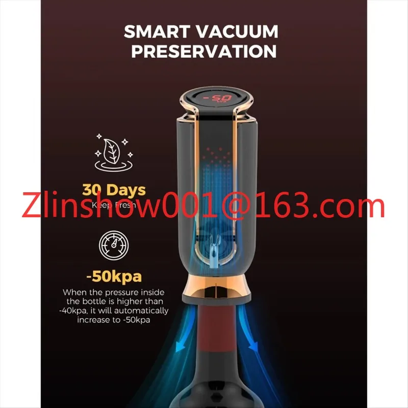 Smart Household Appliances USB Rechargeable Waterproof LED Display Electric Wine Aerator Decanter with Vacuum Wine Saver Pourer