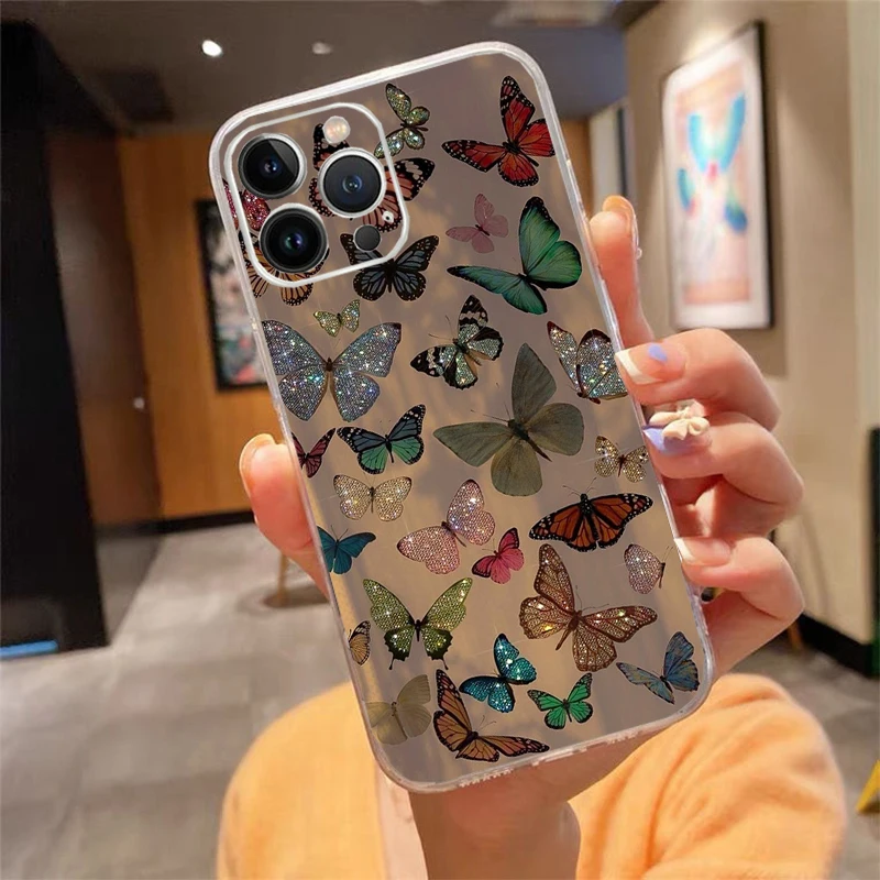 

Purple Pink Butterfly Phone Case Carcasa Funda For iPhone 17 Pro Max Air 16 15 14 13 Pro Max 15 16 Pro 15Plus Case