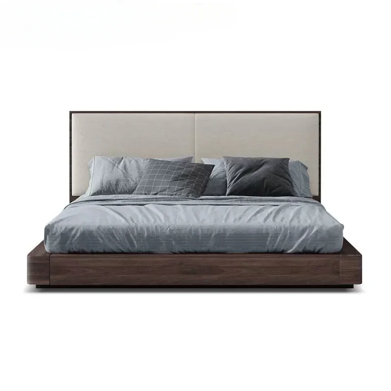 Italian minimalist master bedroom bedside, soft bag backrest high-end atmosphere, black walnut solid wood 1.8 double bed