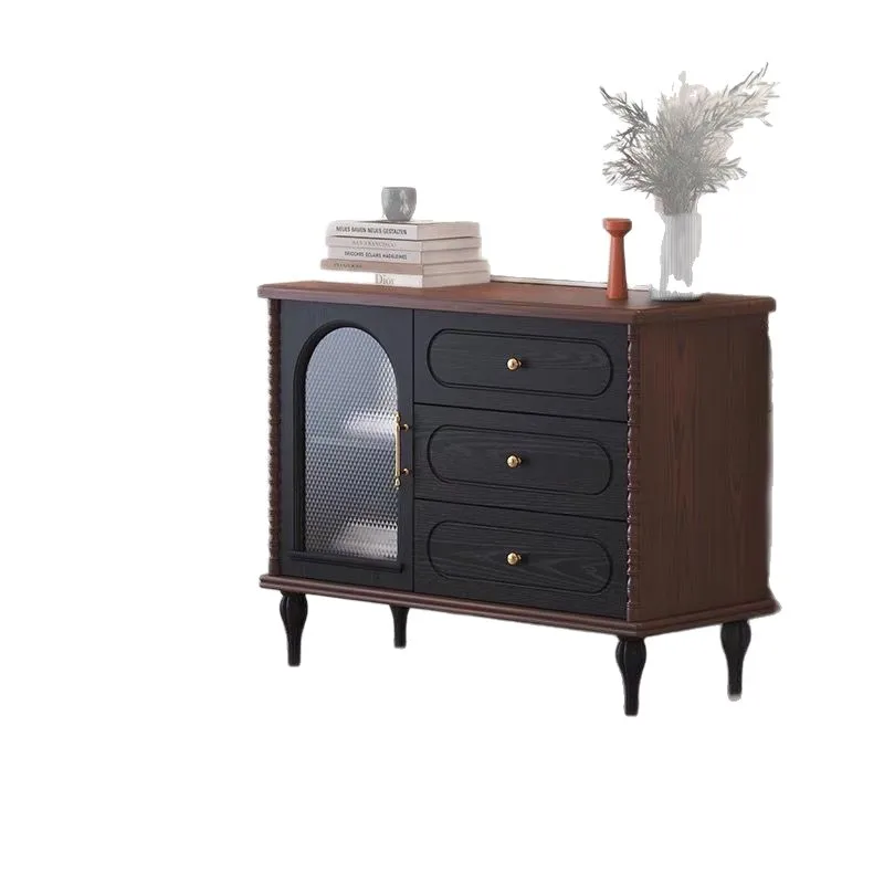 

Edge retro simple storage French solid wood integrated wall storage cabinet cabinet tea kitchen living room