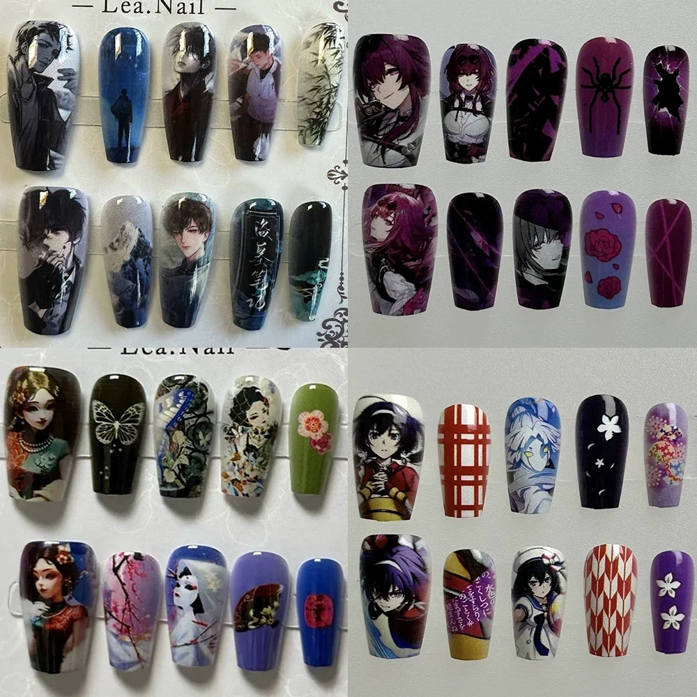 

10Pcs Anime Characters Long Coffin Handmade Press On False Nails Cartoon Popular Design Removable Full Cover Art Nail Decorate
