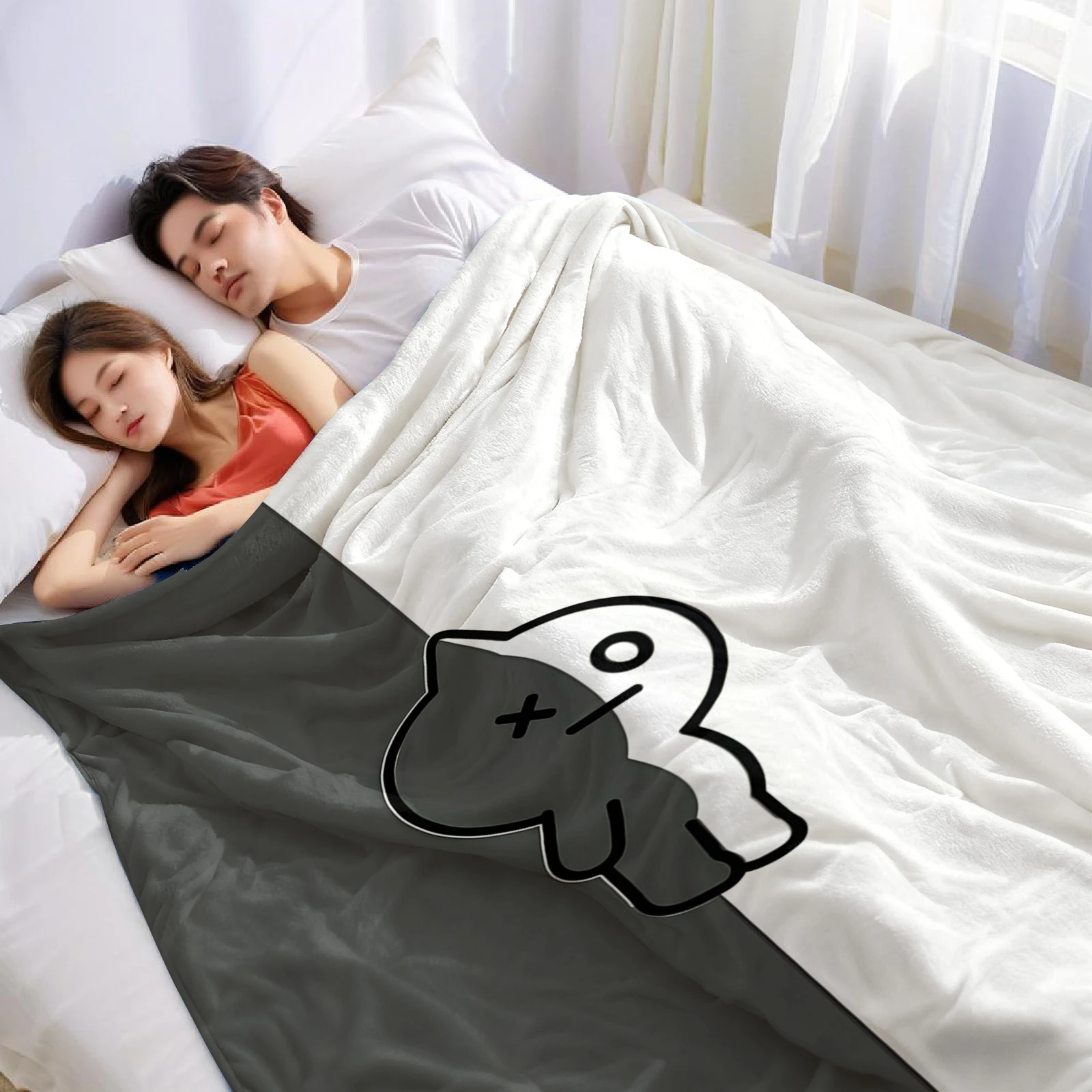 Half Black White Figure Ultra Soft Sherpa Fleece Blanket Fluffy Warm Thick Throw for Sofa Bedroom Couch Holiday Home Decor Gift