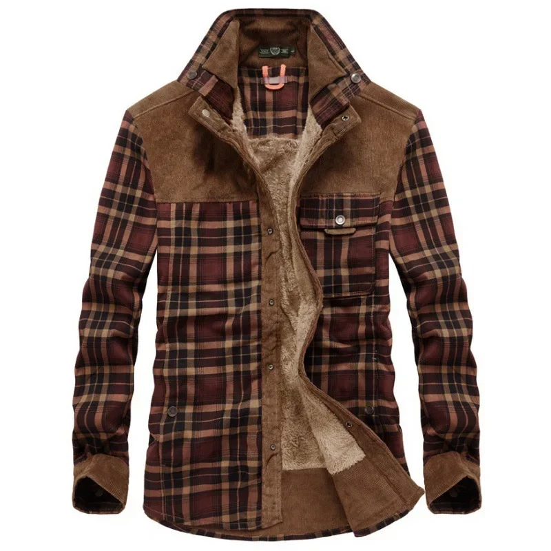 Winter Men\'s Plaid Fleece Thickened Shirt High-quality Outdoor Wool Warm Men Shirt Male Business Casual Coats Men Clothing 3XL