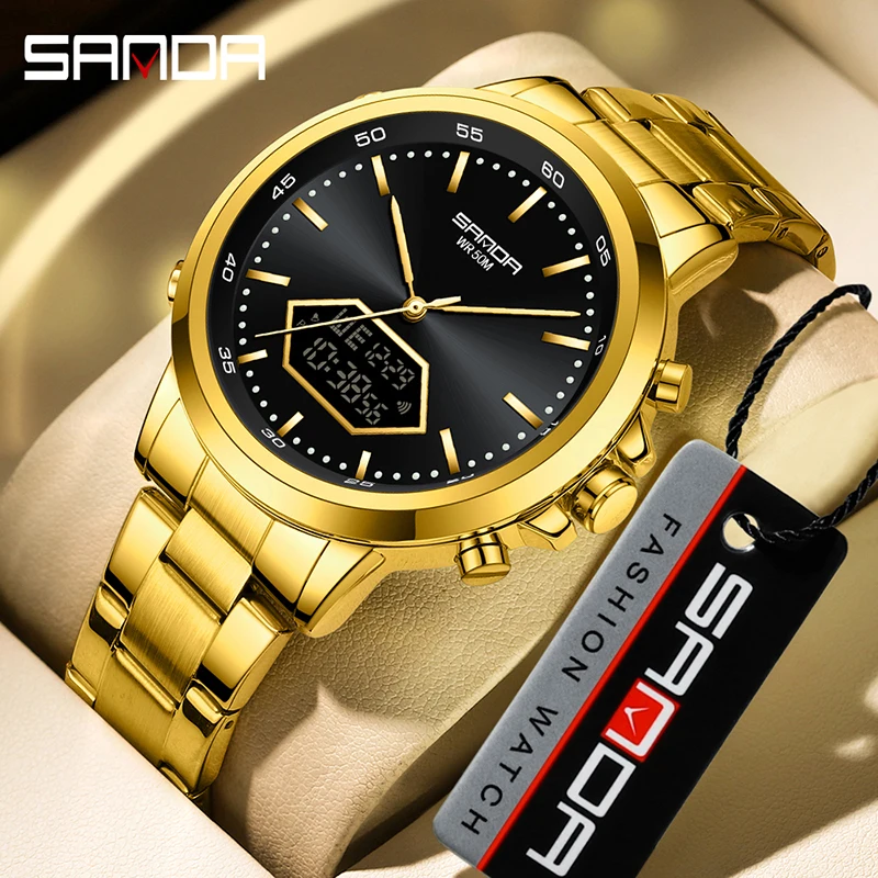 SANDA 3301Sport Watch Men Small Dial Boys Girls Students LED Digital Watches Military Waterproof Dual Display Wristwatch Relogio