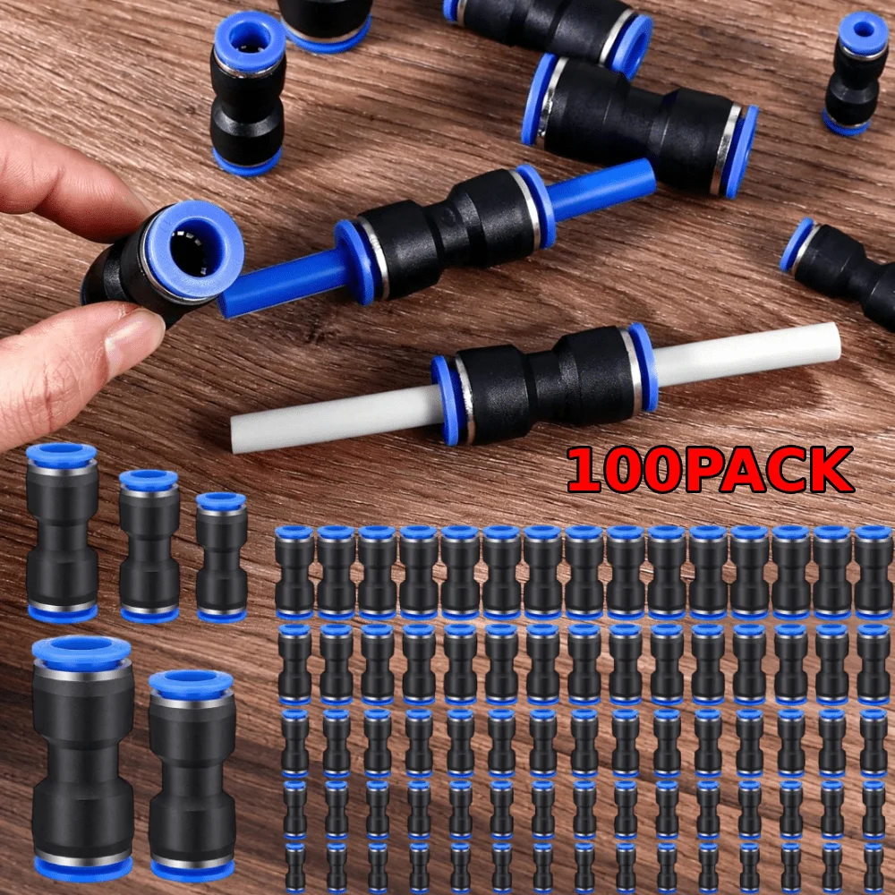 

100pcs Quick Connect Air Hose Fittings - Universal Pneumatic Plug Connectors, Suitable for 4/6/8/10/12mm Tubing, Easy to Install