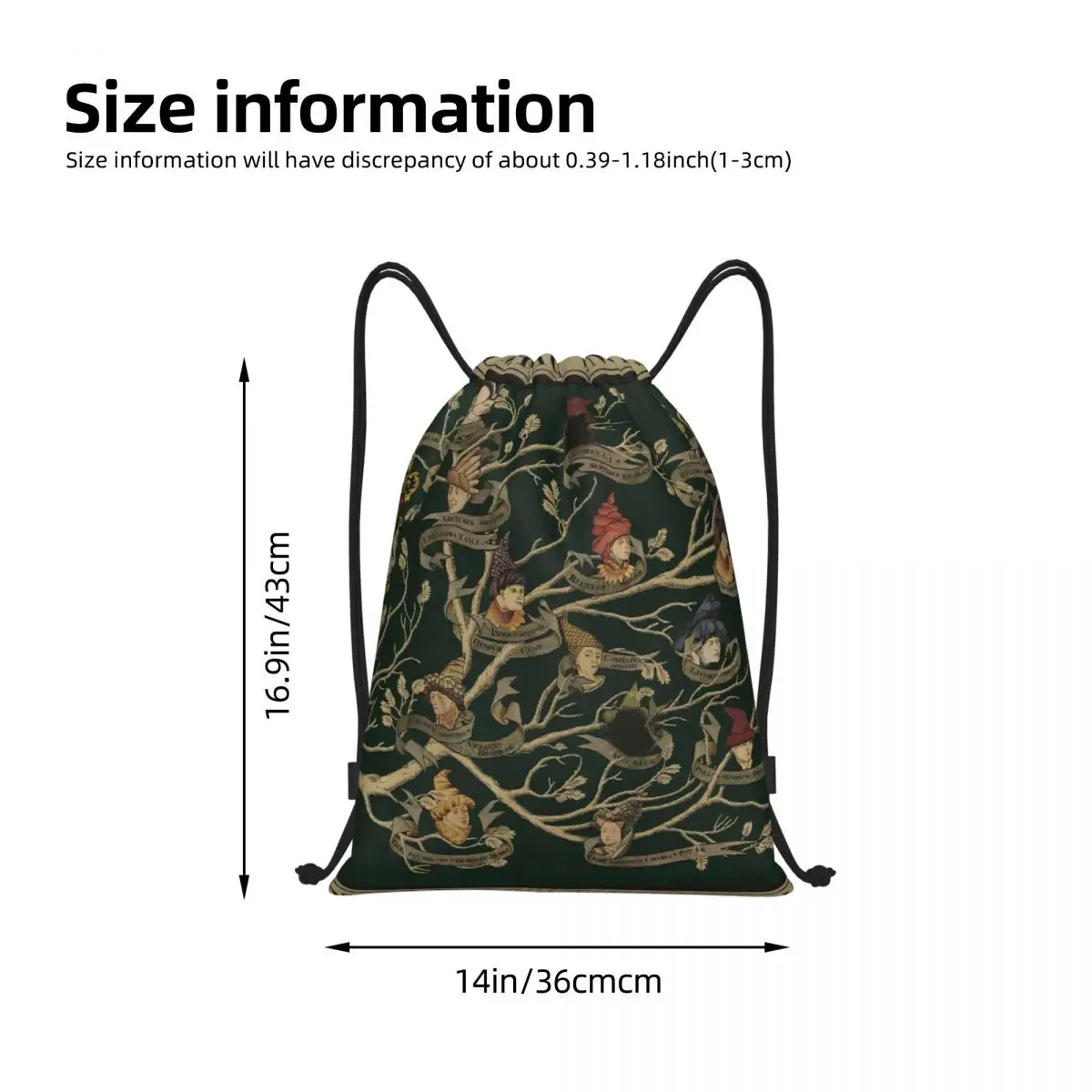 Noble House Of Black Family Tree Lightweight Drawstring Pocket Backpack Fashion Casual Unisex Sport Large Waterproof Backpack