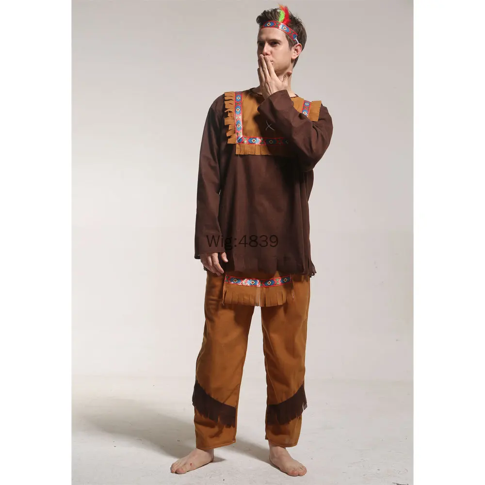 Halloween Costume Adult Couple Indian Native Clothes Women Men Primitive Man Caveman Costume Tassel Carnival Party Fancy Dress view 4