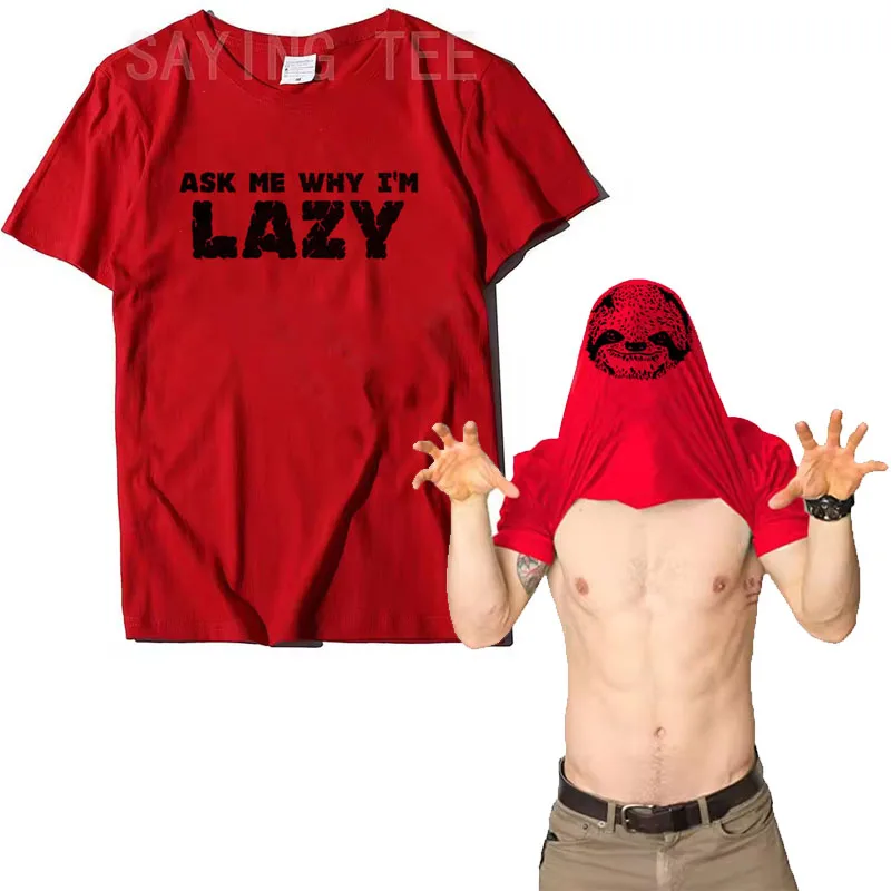 Frag mich, warum ich faul bin, Faultier-Flip, niedliches Tiermotiv, Herren-T-Shirt, Y2k-Lebensstil, Floth-Gesichtsgrafik, weiche Baumwoll-T-Shirts – Detail 6