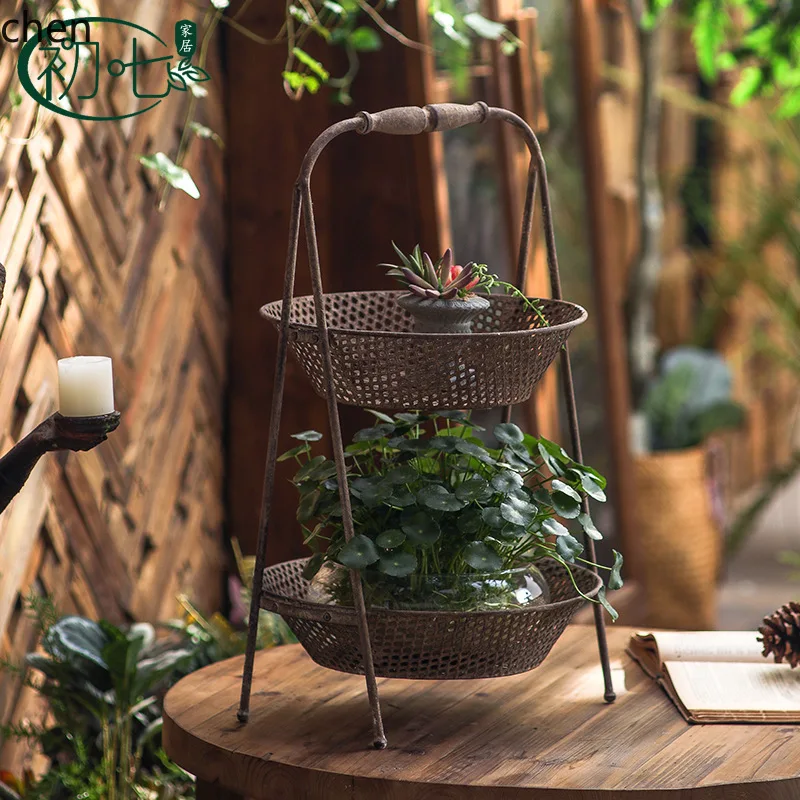 

PYH retro light luxury wrought iron decoration Outdoor Gardening Hanging Plant Growing Pot Vintage Craft