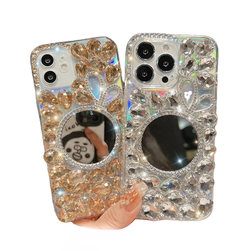 Rabbit Diamond Rhinestone Luxury Phone Case for Samsung S24 S21 S22 23Ultra Note20 Crystal Makeup Mirror Cover, 3D Cute Rabbit