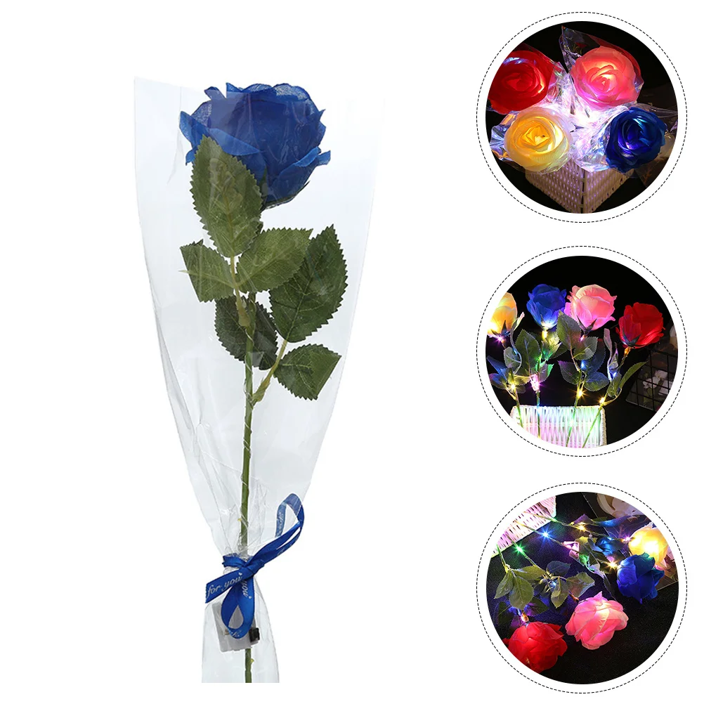 

5Pcs Glowing Fake Rose Bouquet Artificial Rose Decor Valentine's Day Simulation Flower Decoration Home Wedding Party Ornament