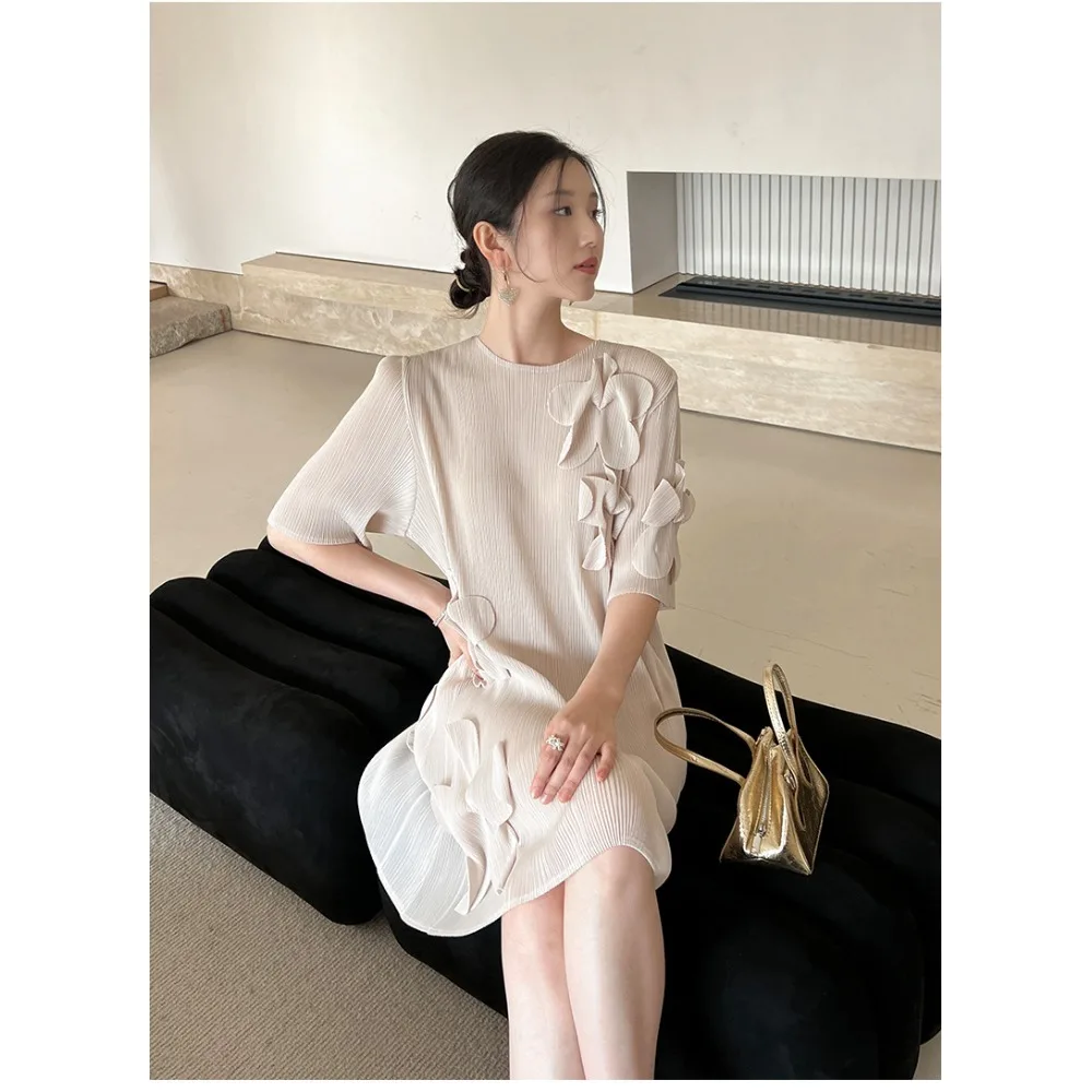 

Miyake Pleated Plus Size Women's Dress Summer New High-end Pleated Sweet Fresh Loose Casual Dresses High Stretch Women's Dresses