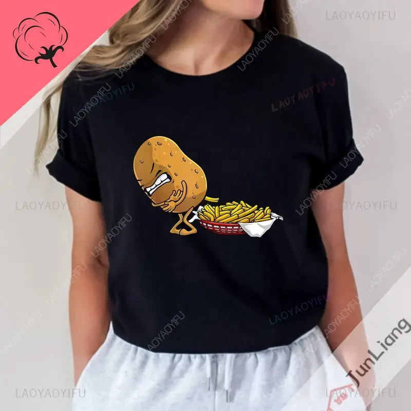 Potato Is Your Brother's Fun Chip-shirt, losse en leuke heren- en dameskleding met korte mouwen en ronde hals, 100% katoen