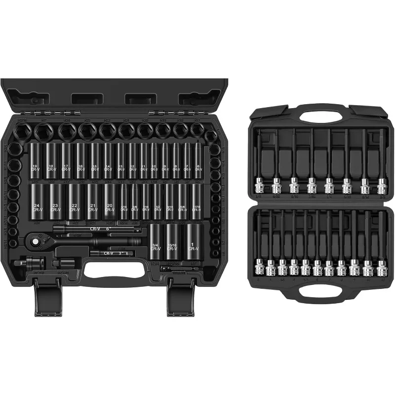 

64 PCS 3/8" Drive Socket Set and 19 PCS 3/8'' Drive Extra Long Allen Hex Bit Socket Set