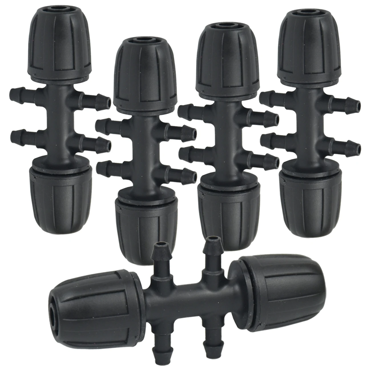 KESLA 5pcs Garden 3/8'' to 1/4'' 6-Way Watering Hose Connectors w/ Lock Drip Irrigation for 8/11 to 4/7mm Tubing Barbed Adaptors