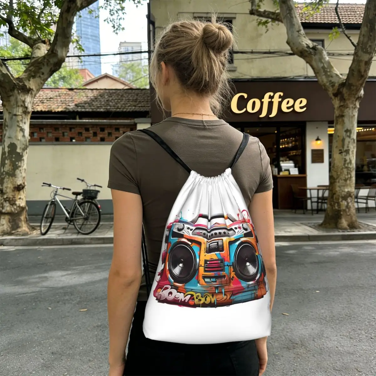 Color Graffiti Radio Backpacks Casual Drawstring Bags Sports Bag Book Bags for Travel Students