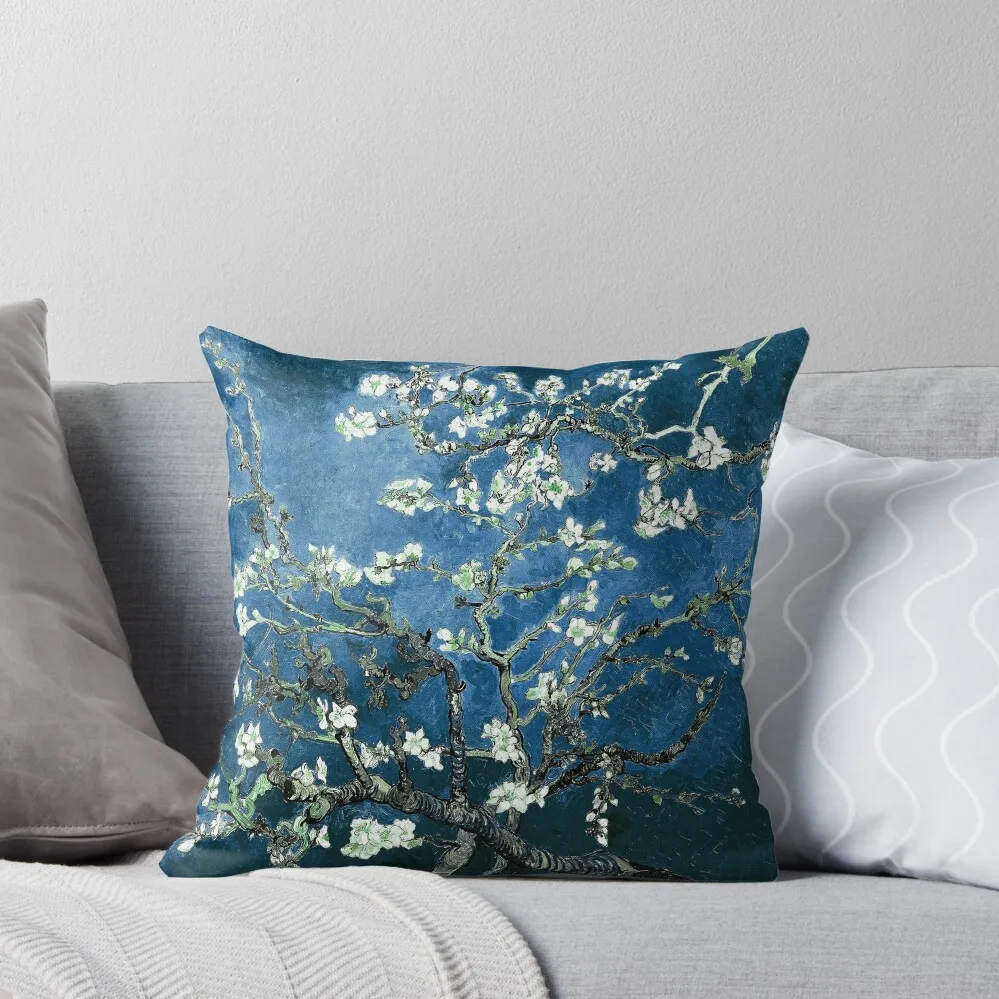 

Van Gogh Almond Blossoms Deep Ocean Blue Throw Pillow Christmas Covers For Cushions Sofa Covers For Living Room pillow