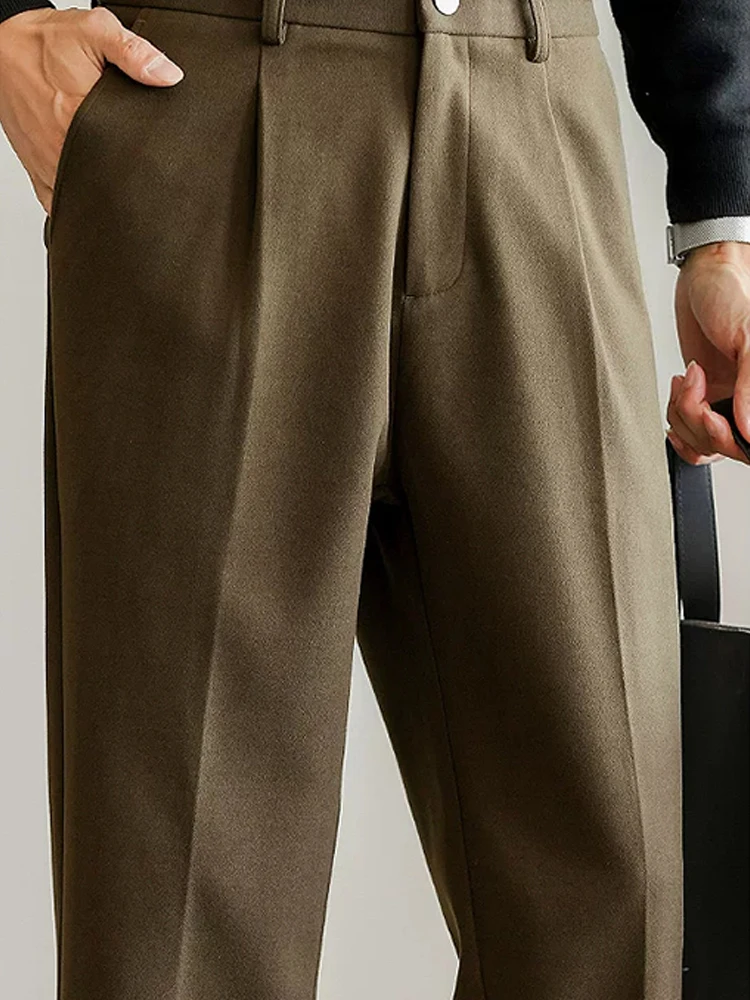 

Простые повседневные деловые брюки из двусторонней шерсти, теплые, с эффектом потертости, зауженные, с косыми карманами, костюмные брюки