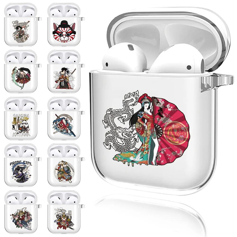 

Earphone Case for Apple AirPods 1st /2nd Generation Samurai Print Wireless Bluetooth Headphone Cases Anti-drop Silicone Cover