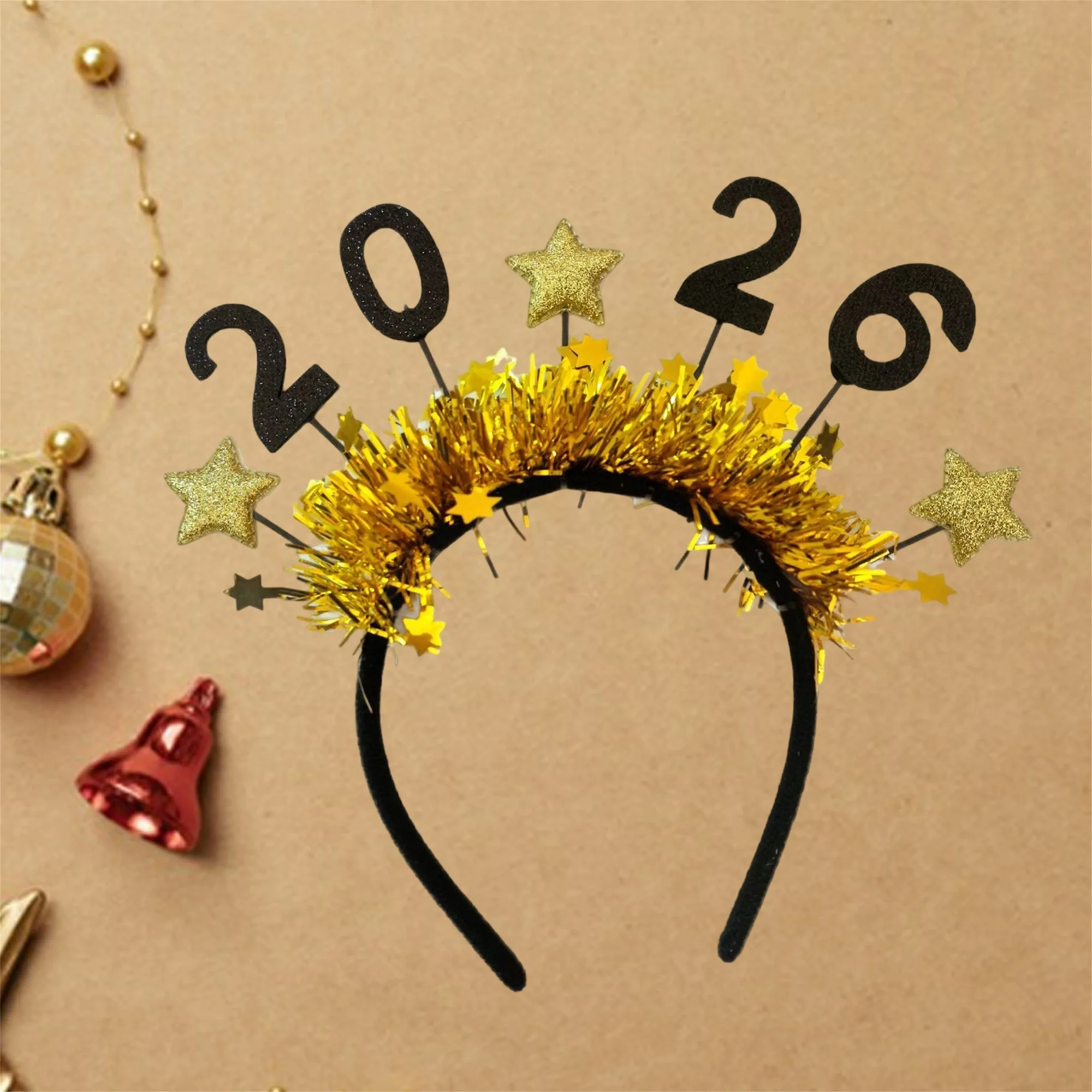 Bandeau scintillant pour le Nouvel An 2026 avec motif d'étoiles scintillantes - Accessoire pour cheveux festif pour la célébration du Nouvel An