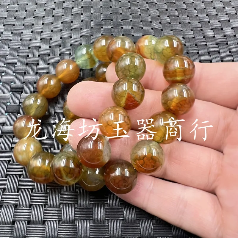 Ice Flower Agate round Beads Jade Bracelet Dragon Scale Agate14mm Bracelet Crafts Retro Bracelet Factory Wholesale